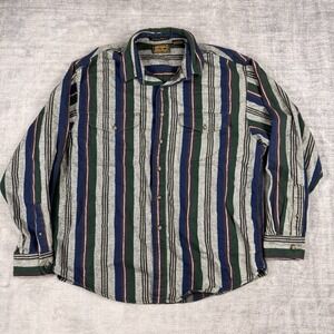 Eddie Bauer Shirt Mens XL Vtg 90s McKinley Flannel Striped Button Up Made In USA